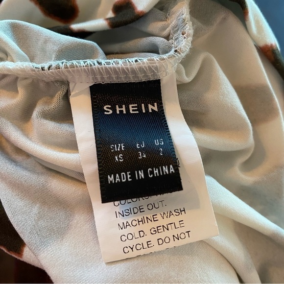 SHEIN - White and brown ruched bodycon Cow pattern stretch dress for S- US XS - Picture 10 of 11